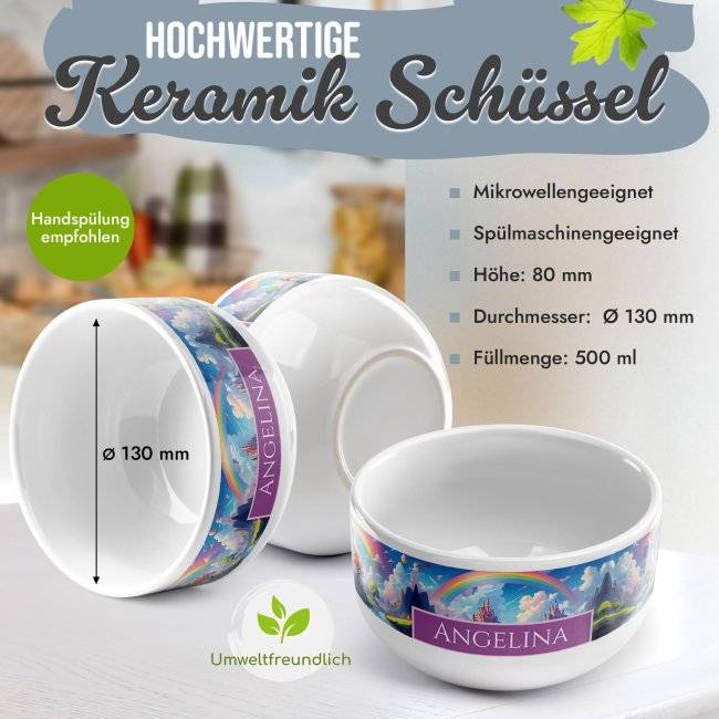Tassendruck Kinder-Müslischüssel - Regenbogen - Schloss - mit Name - 500 ml Discount Store für neue Produkte