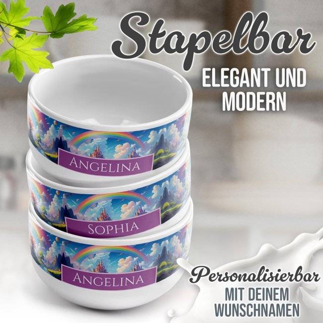 Tassendruck Kinder-Müslischüssel - Regenbogen - Schloss - mit Name - 500 ml Discount Store für neue Produkte