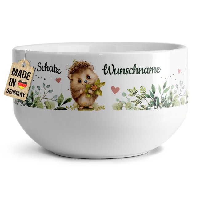 Tassendruck Kinder-Müslischüssel Igel - Mein kleiner Schatz - mit Name - 500 ml
