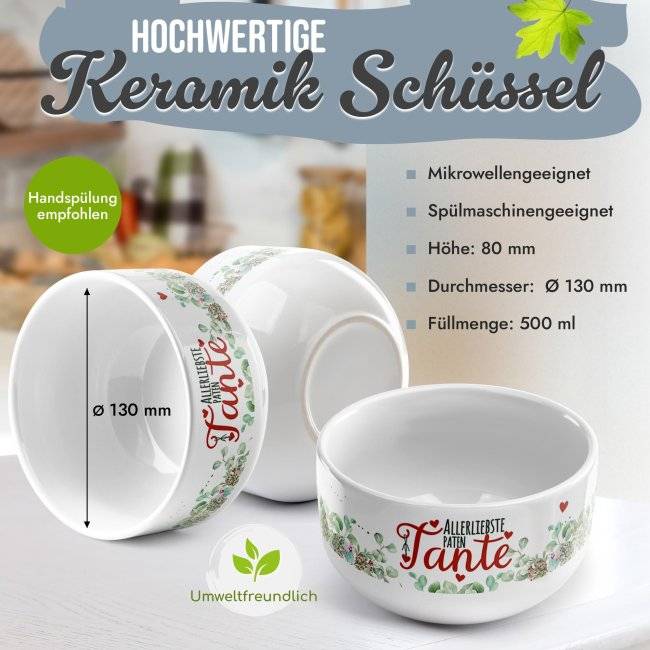 Tassendruck Müslischüssel - Allerliebste Patentante - 500 ml Begrenzt auf 3 Tage