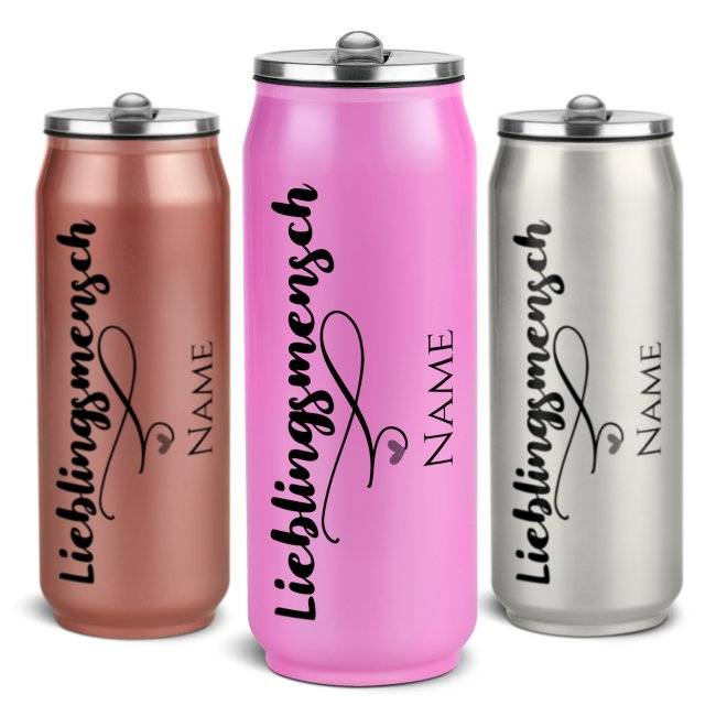 Tassendruck Edelstahl-Trinkflasche - Lieblingsmensch - mit Name - verschiedene Farben, 420 ml