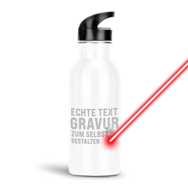 Tassendruck Edelstahl-Trinkflasche mit Gravur - weiß