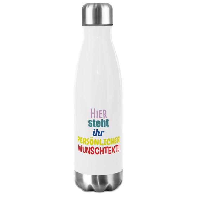 Tassendruck Trinkflasche personalisieren mit Text - Edelstahl in Weiß - in 500 ml und 750 ml