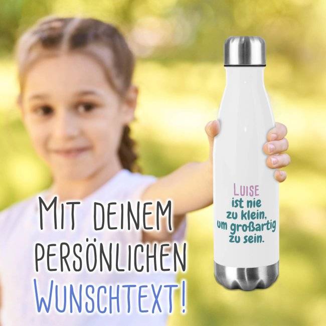 Tassendruck Trinkflasche personalisieren mit Text - Edelstahl in Weiß - in 500 ml und 750 ml Sonderangebot
