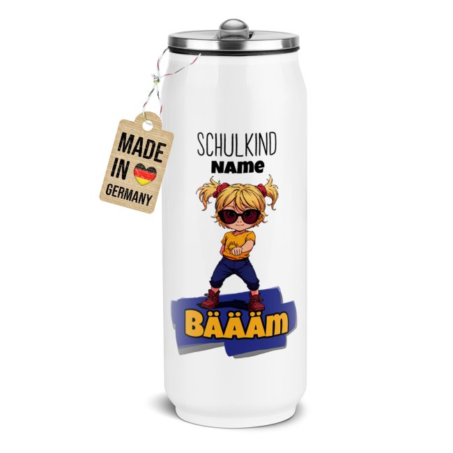 Tassendruck Cola-Dose - Schulkind Bäääm Girl - mit Name - Weiß 420 ml