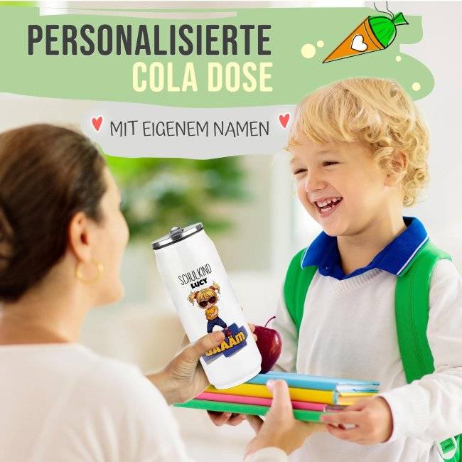 Tassendruck Cola-Dose - Schulkind Bäääm Girl - mit Name - Weiß 420 ml Versandkostenfrei