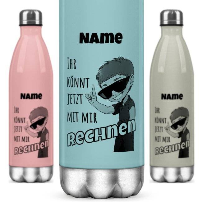 Tassendruck Farbige Edelstahl-Trinkflasche - Rechnen Junge - mit Name - 4 Farben
