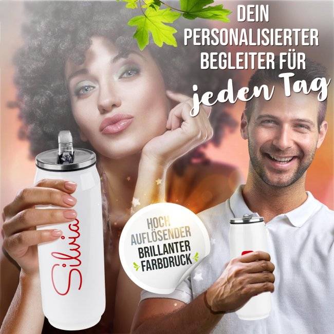 Tassendruck Personalisierte Edelstahl Trinkflasche mit Name - Cola-Dose Weiß, 420 ml Cyber Monday