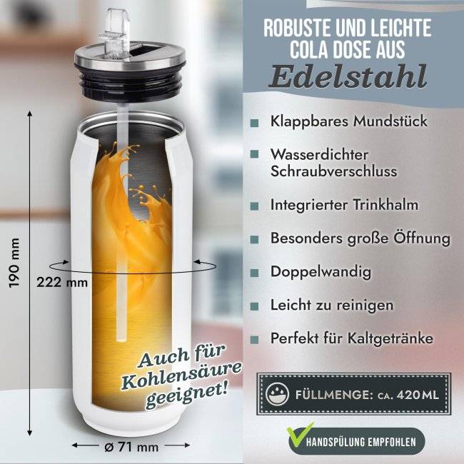 Tassendruck Personalisierte Edelstahl Trinkflasche mit Name - Cola-Dose Weiß, 420 ml Cyber Monday