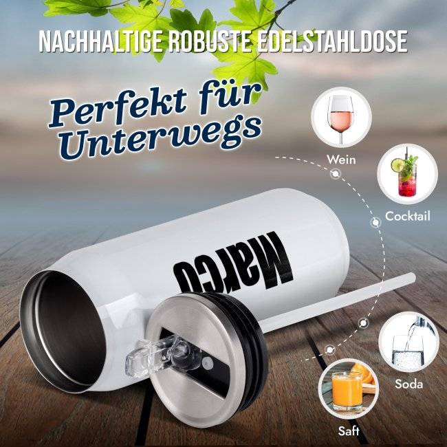 Tassendruck Personalisierte Edelstahl Trinkflasche mit Name - Cola-Dose Weiß, 420 ml Cyber Monday