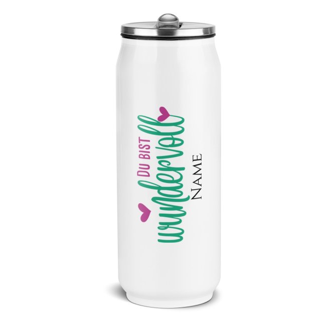 Tassendruck Personalisierte Trinkflasche mit Name - Du bist wundervoll - Edelstahl Cola-Dose Weiß, 420 ml