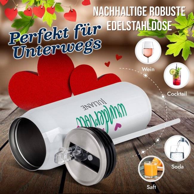 Tassendruck Personalisierte Trinkflasche mit Name - Du bist wundervoll - Edelstahl Cola-Dose Weiß, 420 ml Weihnachtsangebot