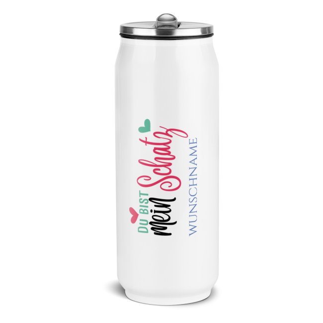 Tassendruck Personalisierte Trinkflasche mit Name - Mein Schatz - Edelstahl Cola-Dose Weiß, 420 ml Osterangebot