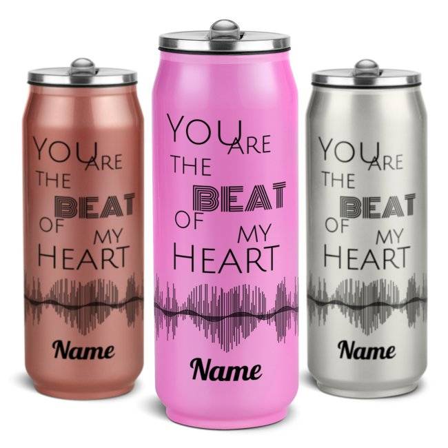 Tassendruck Trinkflasche aus Edelstahl - Heartbeat - mit Name - verschiedene Farben, 420 ml Vatertagsangebot