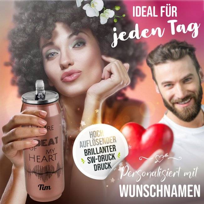 Tassendruck Trinkflasche aus Edelstahl - Heartbeat - mit Name - verschiedene Farben, 420 ml Vatertagsangebot