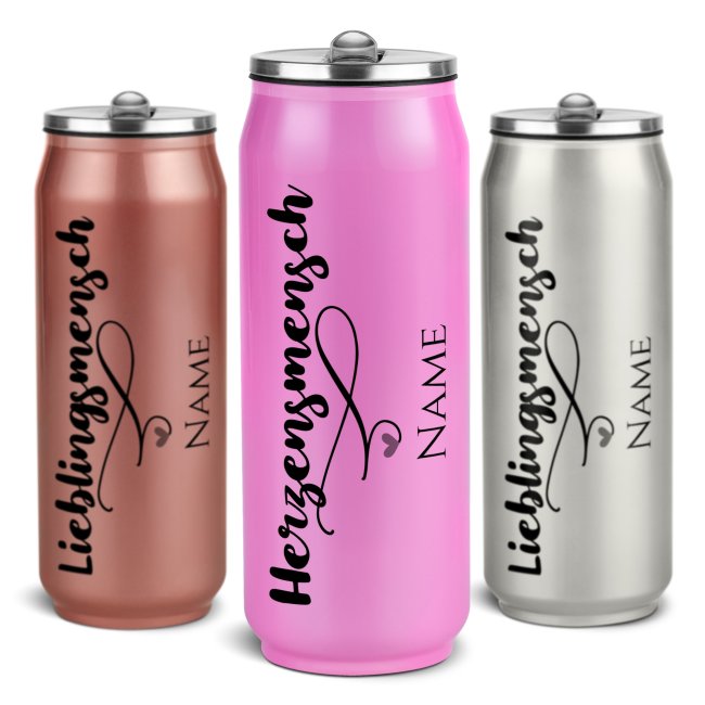 Tassendruck Trinkflasche aus Edelstahl - Herzensmensch - mit Name - verschiedene Farben, 420 ml Valentinstagsangebot