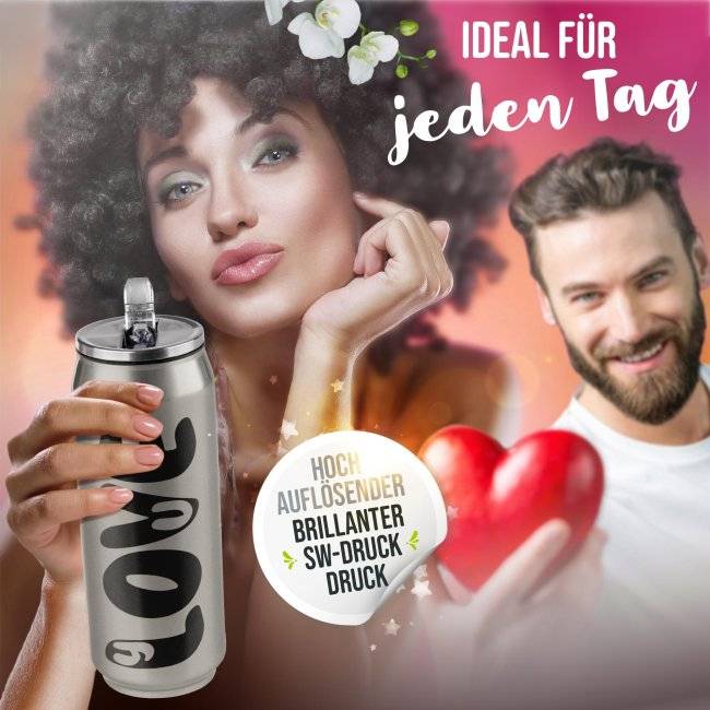 Tassendruck Trinkflasche aus Edelstahl - Love - verschiedene Farben, 420 ml Jubiläumsangebot