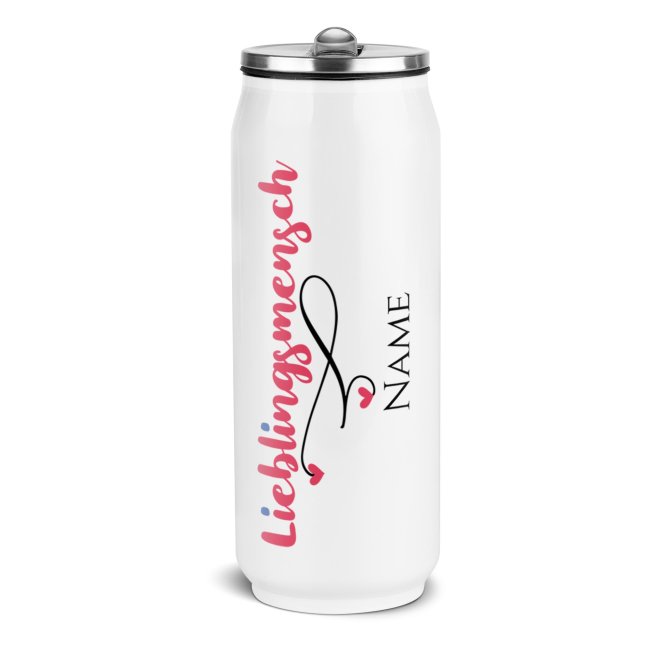 Tassendruck Trinkflasche aus Edelstahl mit Name - Lieblingsmensch - Cola-Dose Weiß, 420 ml Lagerräumung