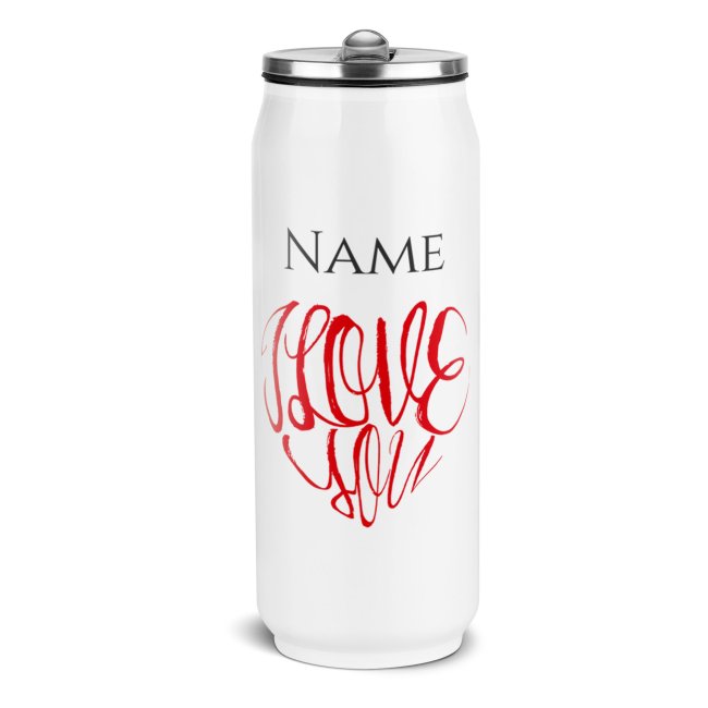 Tassendruck Trinkflasche Cola-Dose - I love you - mit Name - Edelstahl, Weiß, 420 ml Heißer Verkauf