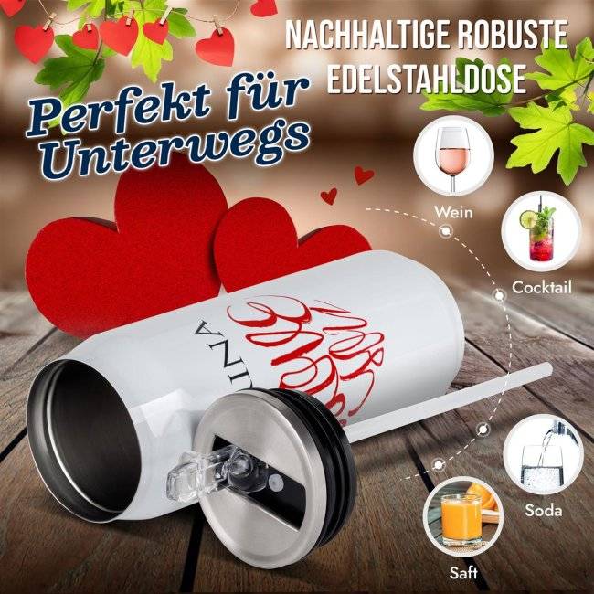 Tassendruck Trinkflasche Cola-Dose - I love you - mit Name - Edelstahl, Weiß, 420 ml Heißer Verkauf