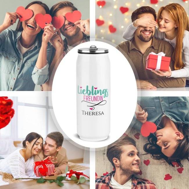 Tassendruck Trinkflasche Edelstahl - Lieblingsfreundin - mit Name - Cola-Dose Weiß, 420 ml Neueste Mode