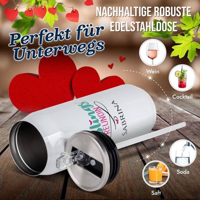 Tassendruck Trinkflasche Edelstahl - Lieblingsfreundin - mit Name - Cola-Dose Weiß, 420 ml Neueste Mode