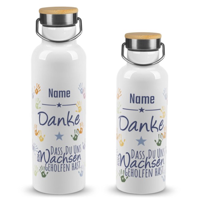Tassendruck Trinkflasche mit Bambusdeckel - Danke, dass du mir geholfen hast - Erzieher - mit Name