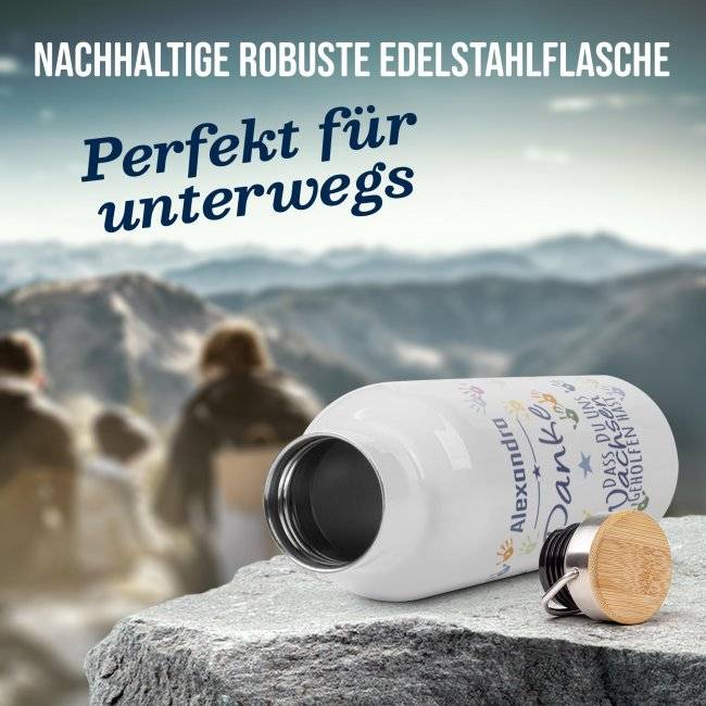 Tassendruck Trinkflasche mit Bambusdeckel - Danke, dass du mir geholfen hast - Erzieher - mit Name Tägliche Deals