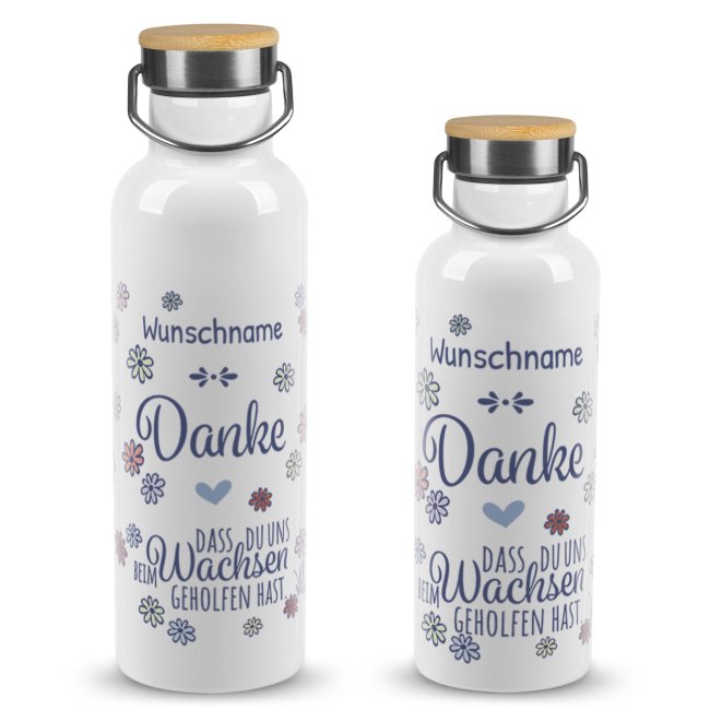 Tassendruck Trinkflasche mit Bambusdeckel - Danke, dass du mir geholfen hast - Erzieherin - mit Name
