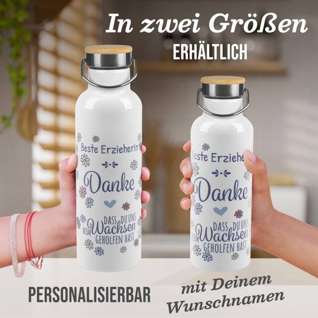 Tassendruck Trinkflasche mit Bambusdeckel - Danke, dass du mir geholfen hast - Erzieherin - mit Name Sonderangebote