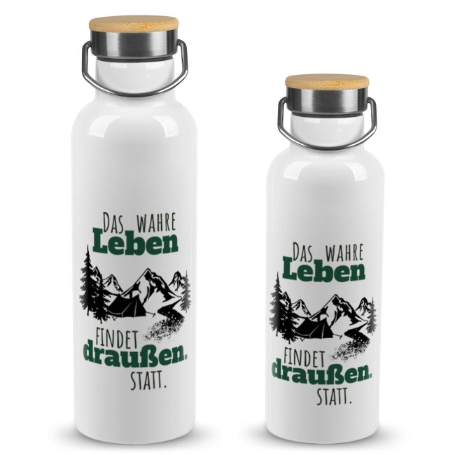 Tassendruck Trinkflasche mit Bambusdeckel - Das wahre Leben - Weiß Riesige Ersparnisse