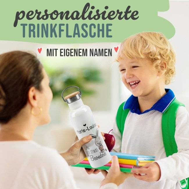 Tassendruck Trinkflasche mit Bambusdeckel - Du bist etwas Besonderes - mit Name - Weiß VIP-Rabatte