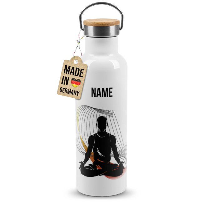 Tassendruck Trinkflasche mit Bambusdeckel - Yoga Silhouette Mann - mit Name - Weiß Bis zu 55% Rabatt