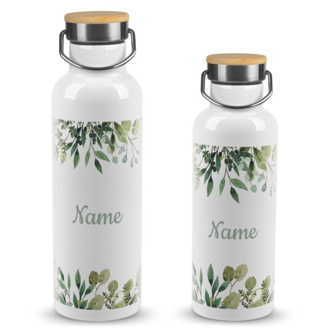 Tassendruck Trinkflasche mit Bambusdeckel - Zweige - mit Name - Weiß Discount Store für neue Produkte