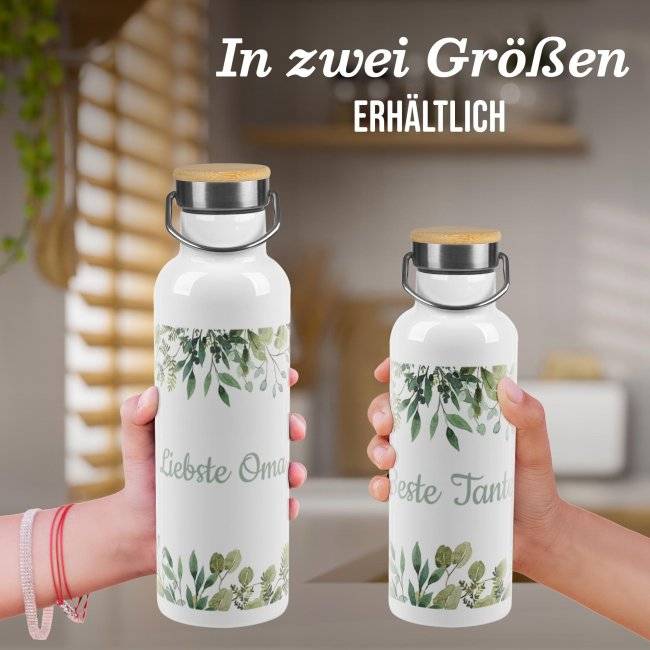 Tassendruck Trinkflasche mit Bambusdeckel - Zweige - mit Name - Weiß Discount Store für neue Produkte