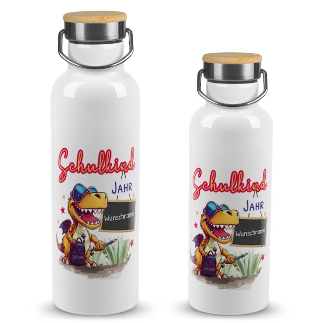 Tassendruck Trinkflasche mit Bambusdeckel zur Einschulung - Schulkind Dino - mit Name & Jahr gestalten Clearance-Verkauf